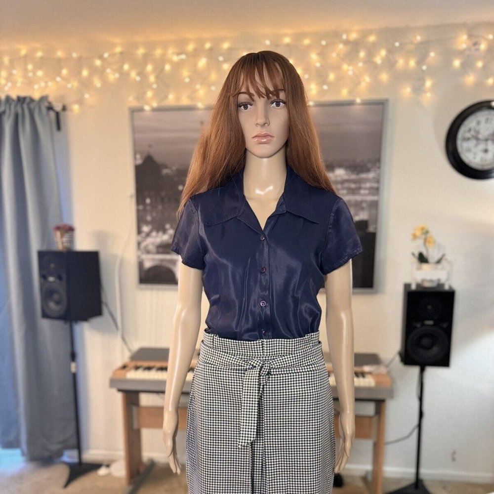 Express short sleeved navy blue Silky blouse